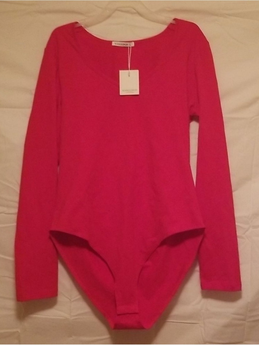 Mango Hot Pink Long-Sleeve Scoop-Neck Bodysuit Sweater